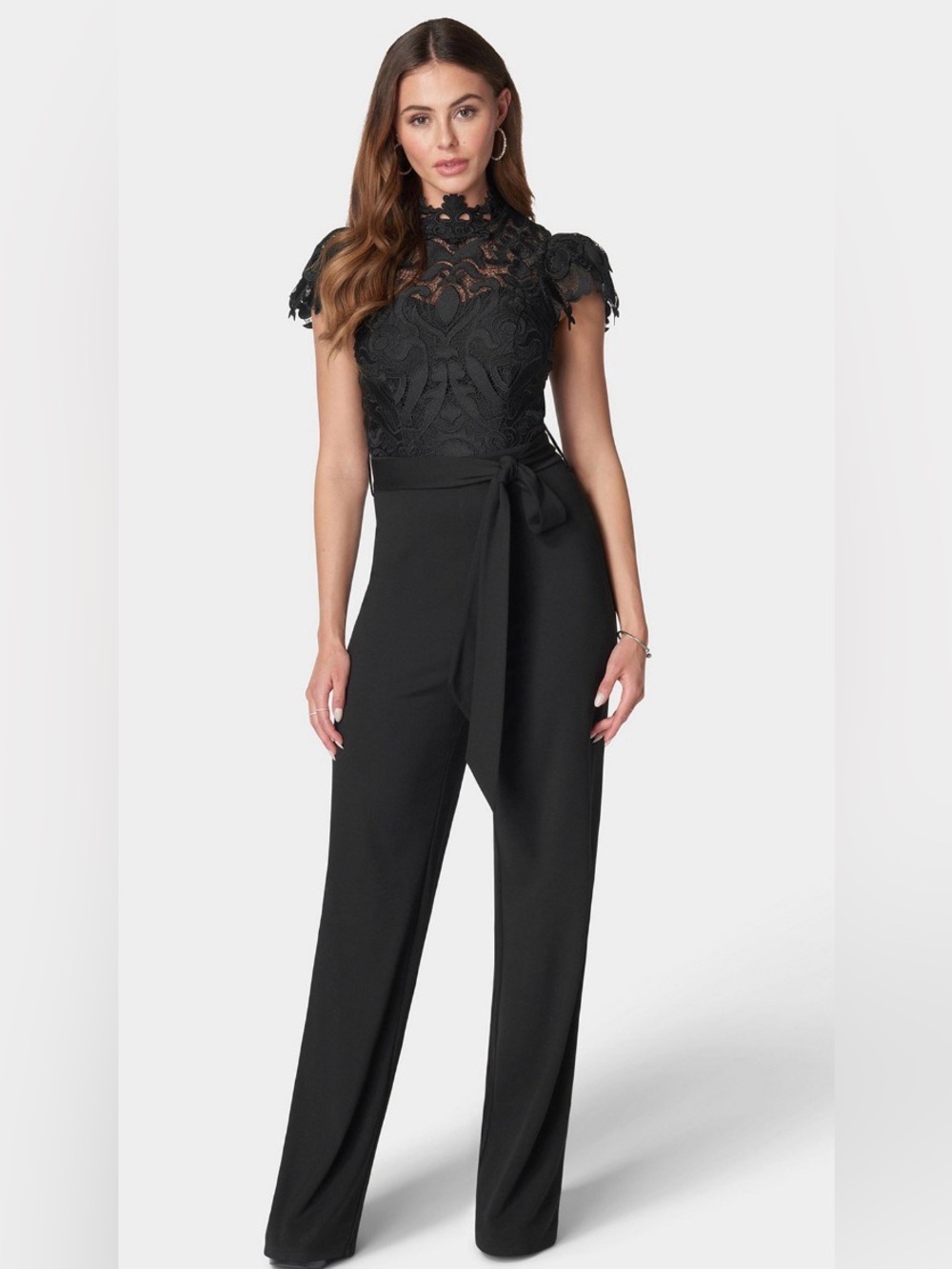 Bebe Black Lace Bodice Wide-Leg Jumpsuit XS